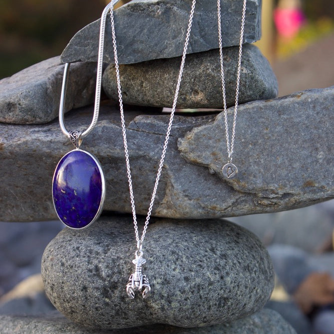 Lapis lazuli sterling silver large oval necklace