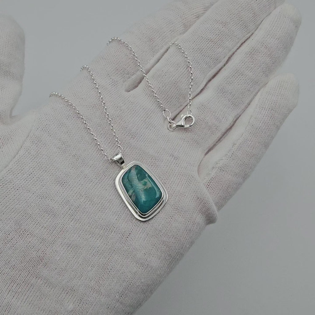 Turquoise sterling silver bezel set necklace
