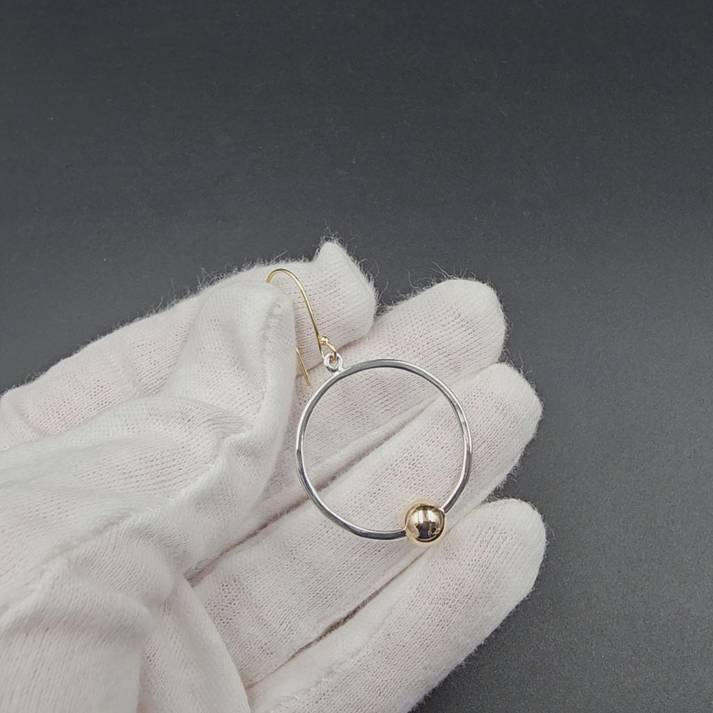Two-tone sterling silver and gold-filled dangle circle earrings