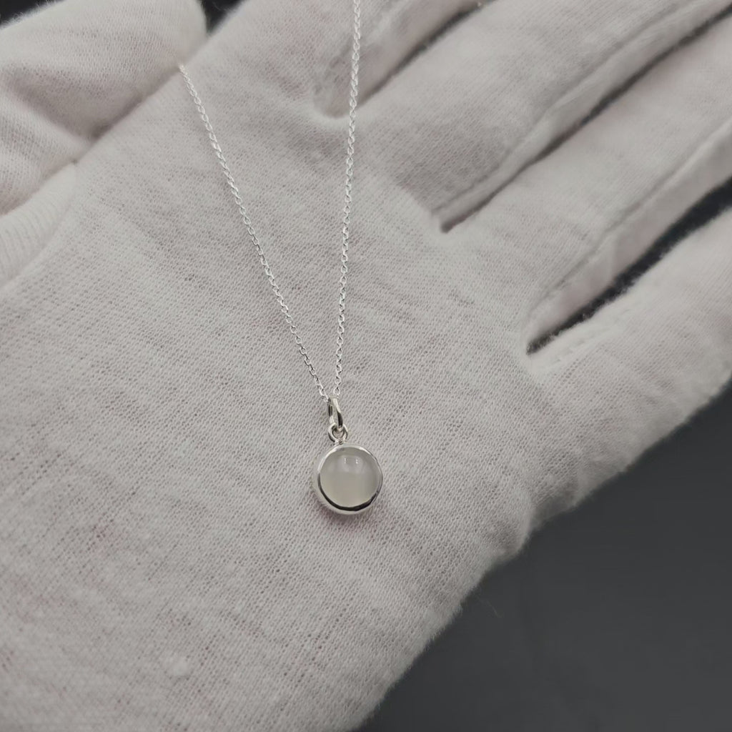 Round moonstone bezel set sterling silver necklace