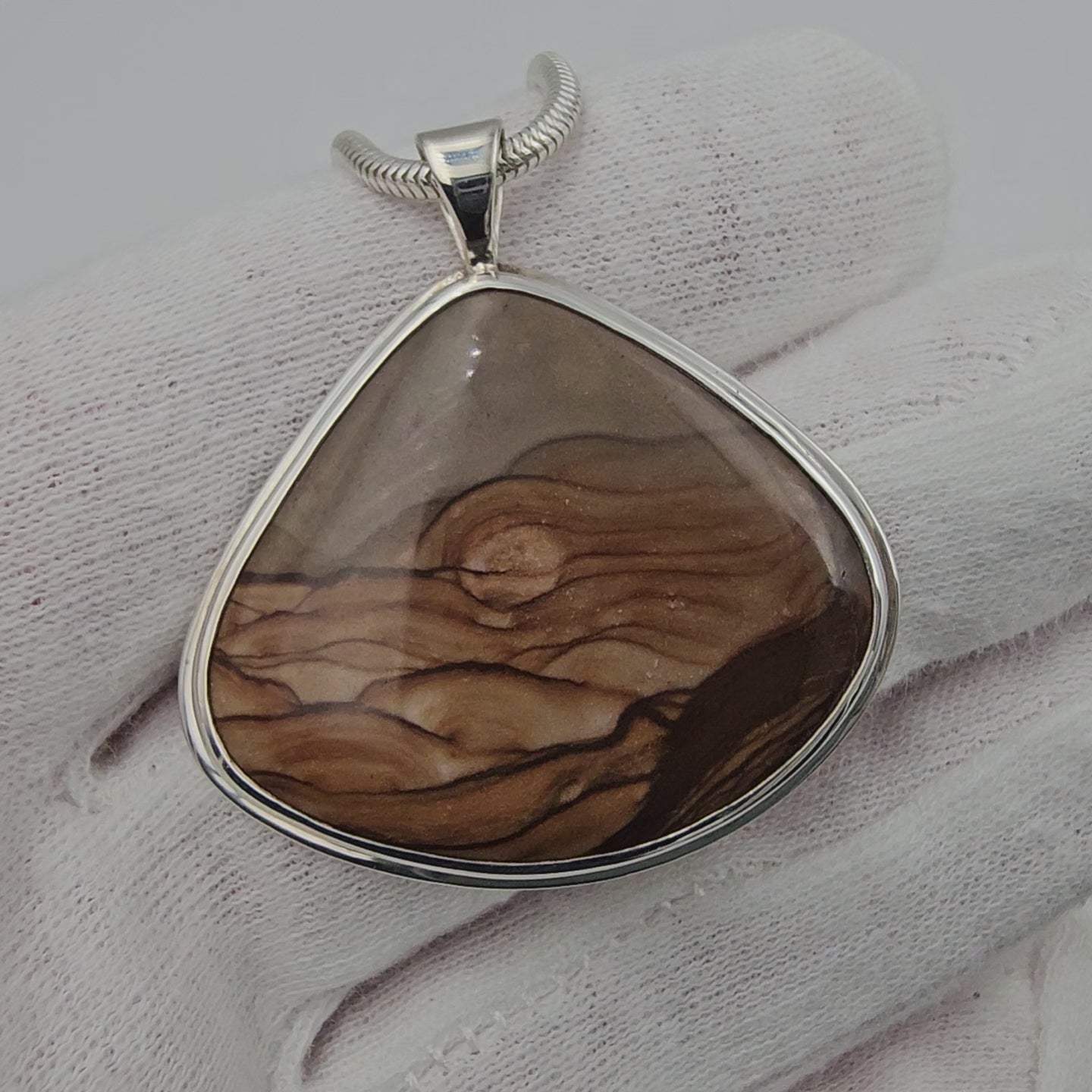 Picture Jasper bezel set sterling silver necklace