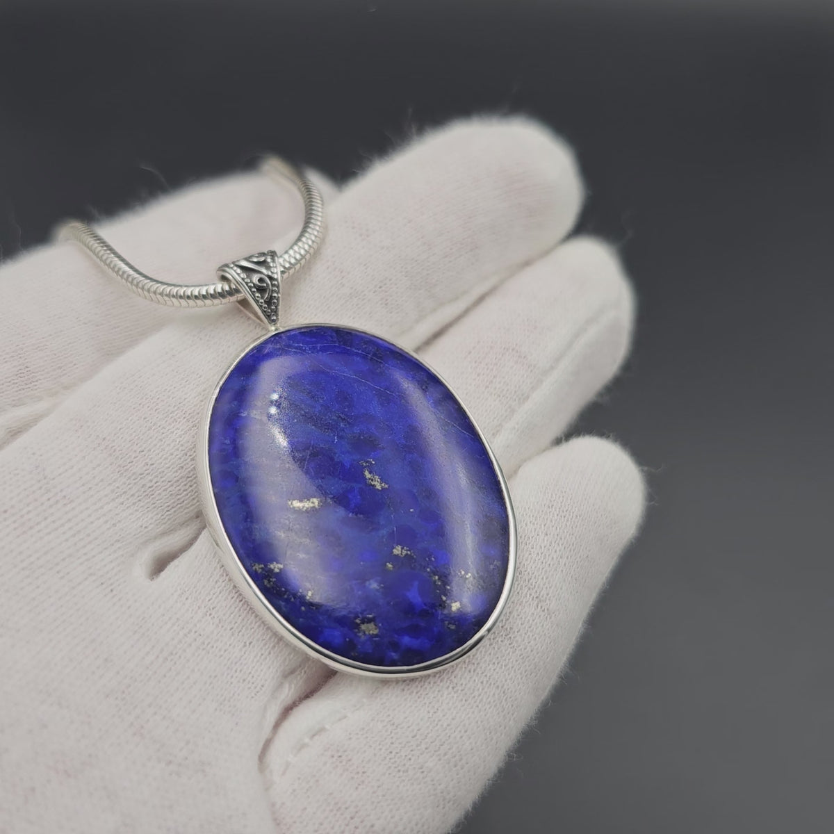 Lapis lazuli sterling silver large oval necklace