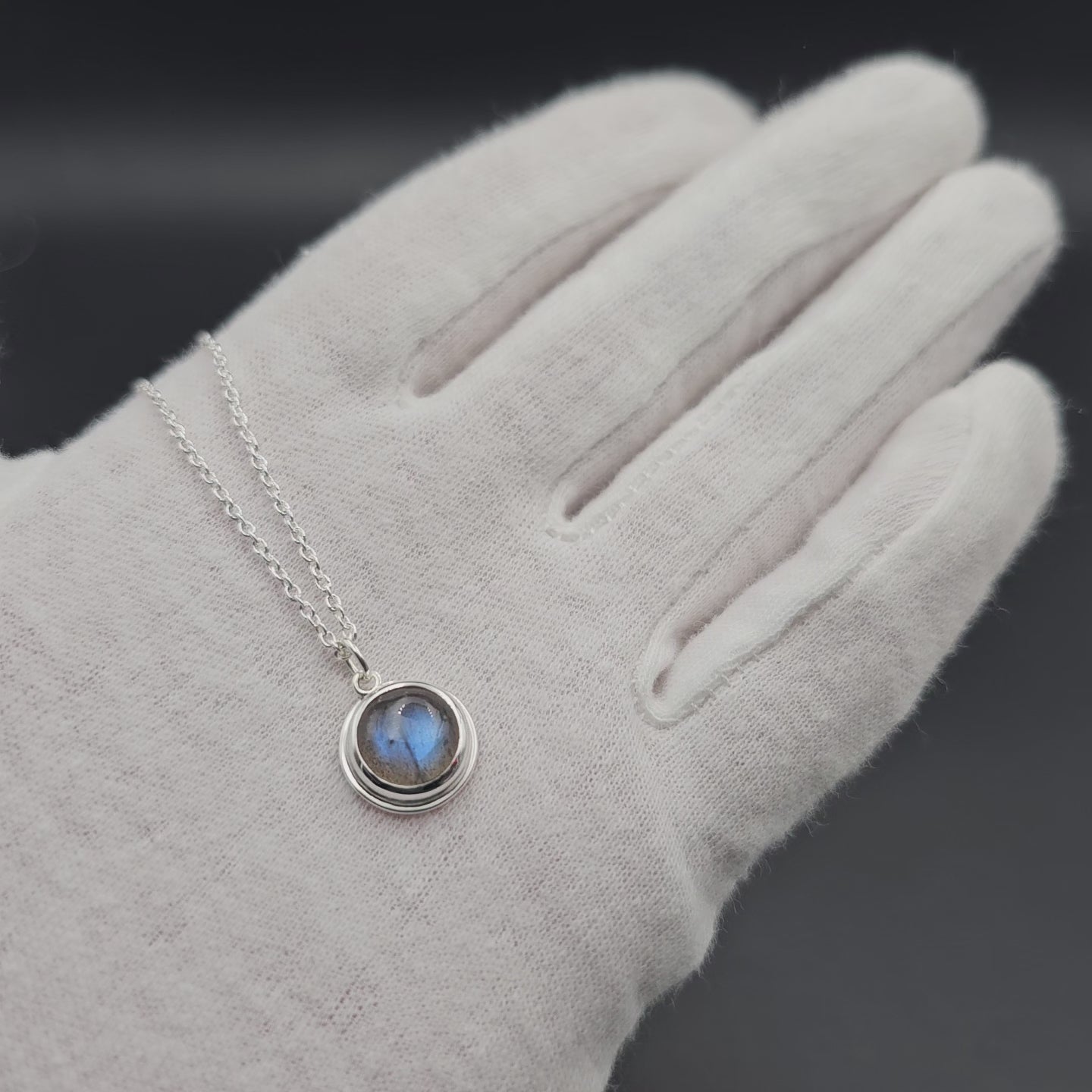 Round labradorite bezel set sterling silver necklace