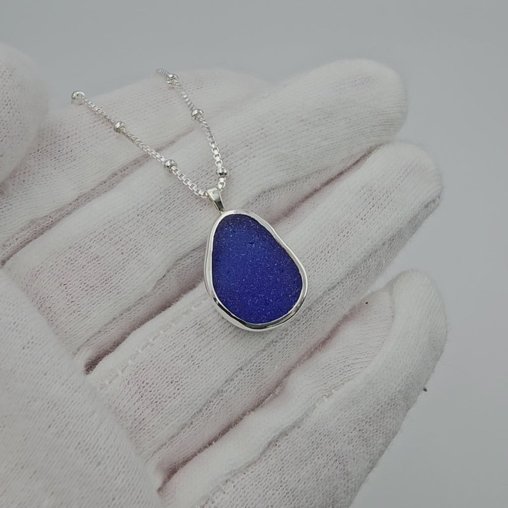 Genuine Cobalt blue bezel set sterling silver necklace