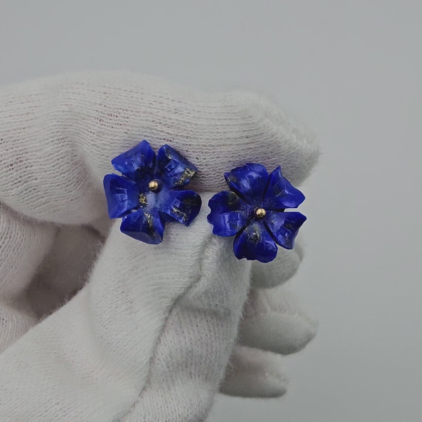Carved Lapis 14k gold post earrings