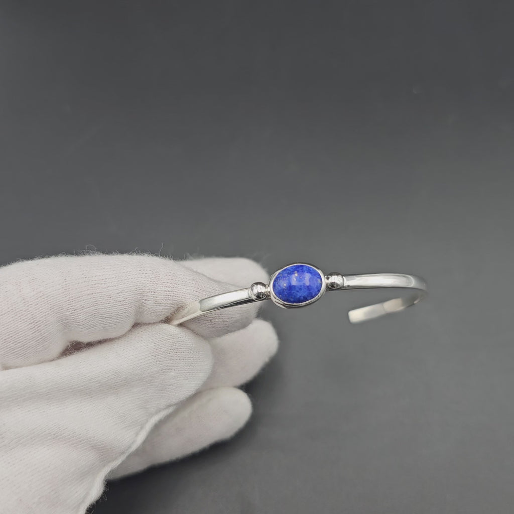 Lapis sterling silver cuff with silver beaded accents