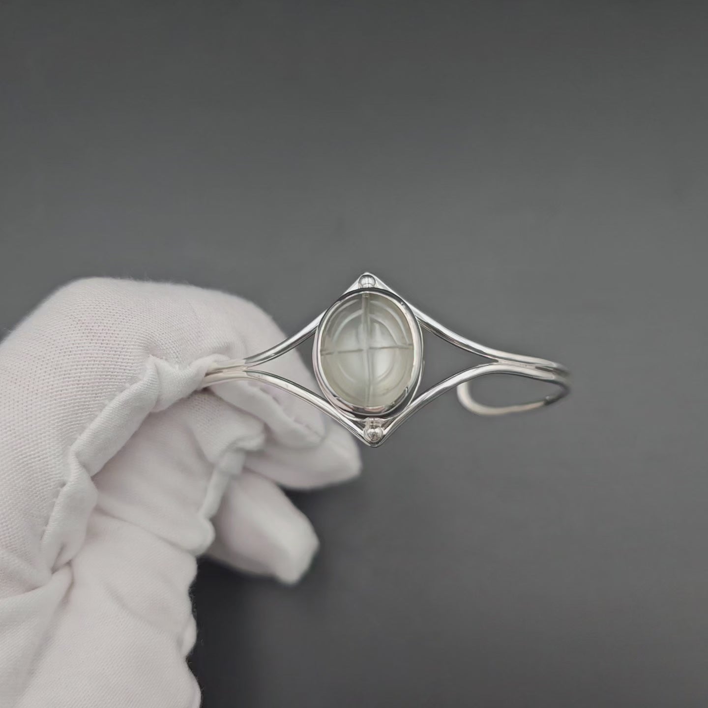 Carved moonstone sterling silver cuff bracelet