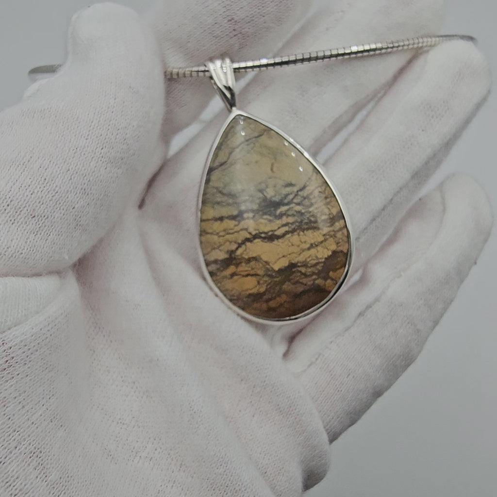 Large Jasper teardrop sterling silver necklace