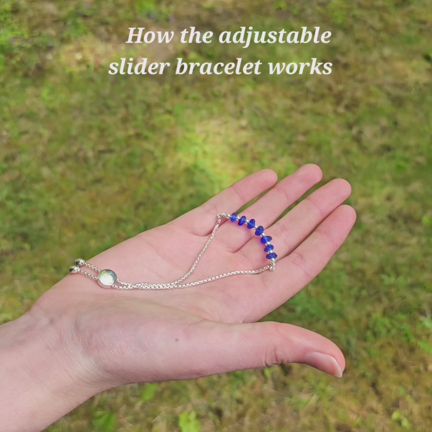 Cobalt blue sea glass adjustable slider bracelet