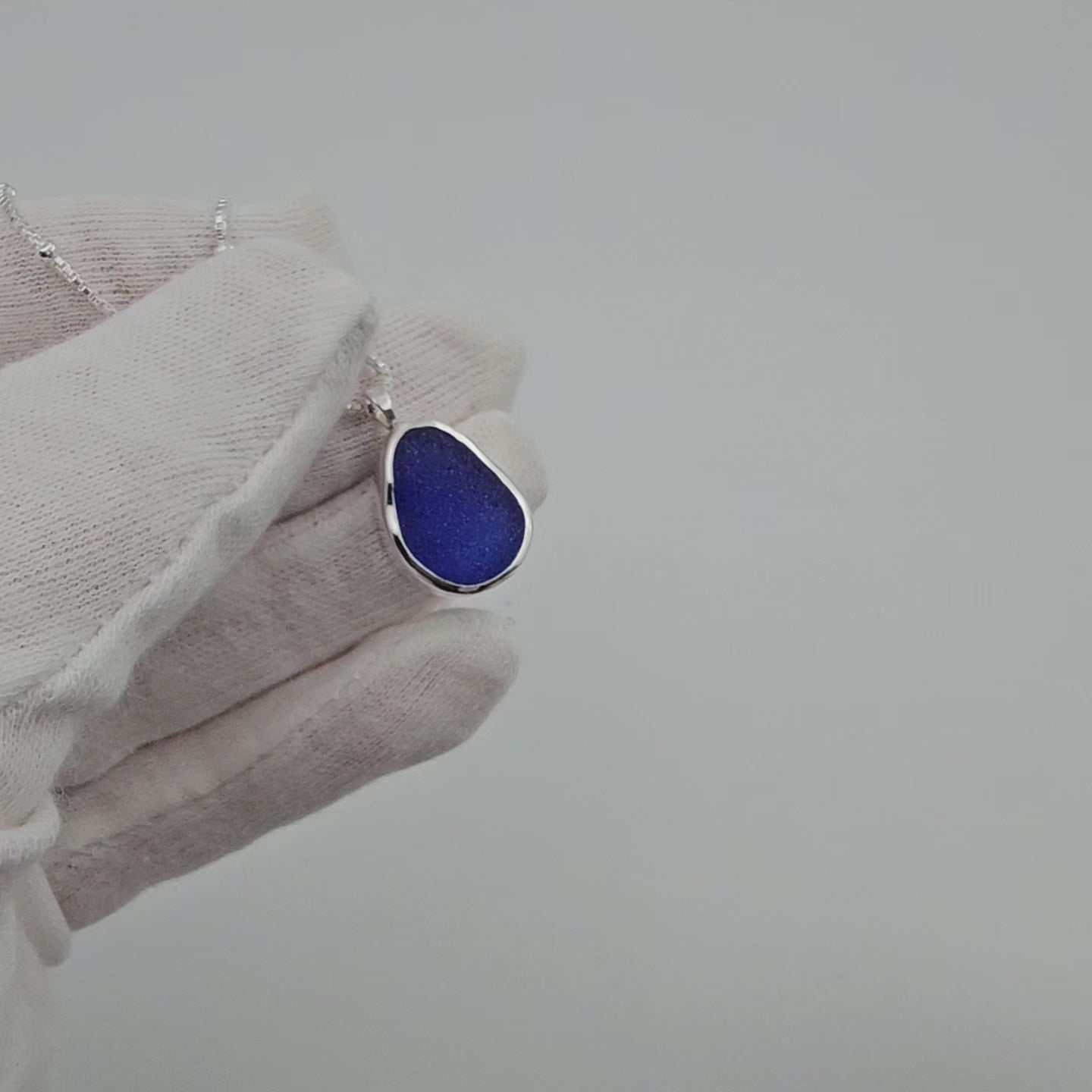 Cobalt blue bezel set genuine sea glass necklace