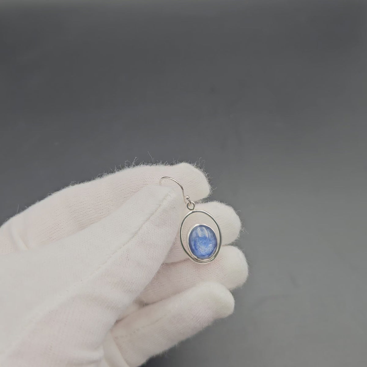 Blue kyanite sterling silver bezel set earrings