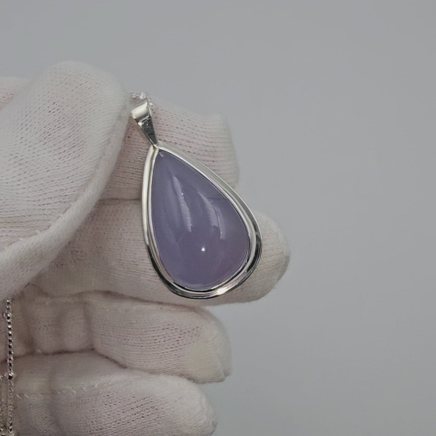 Chalcedony teardrop bezel set sterling silver necklace
