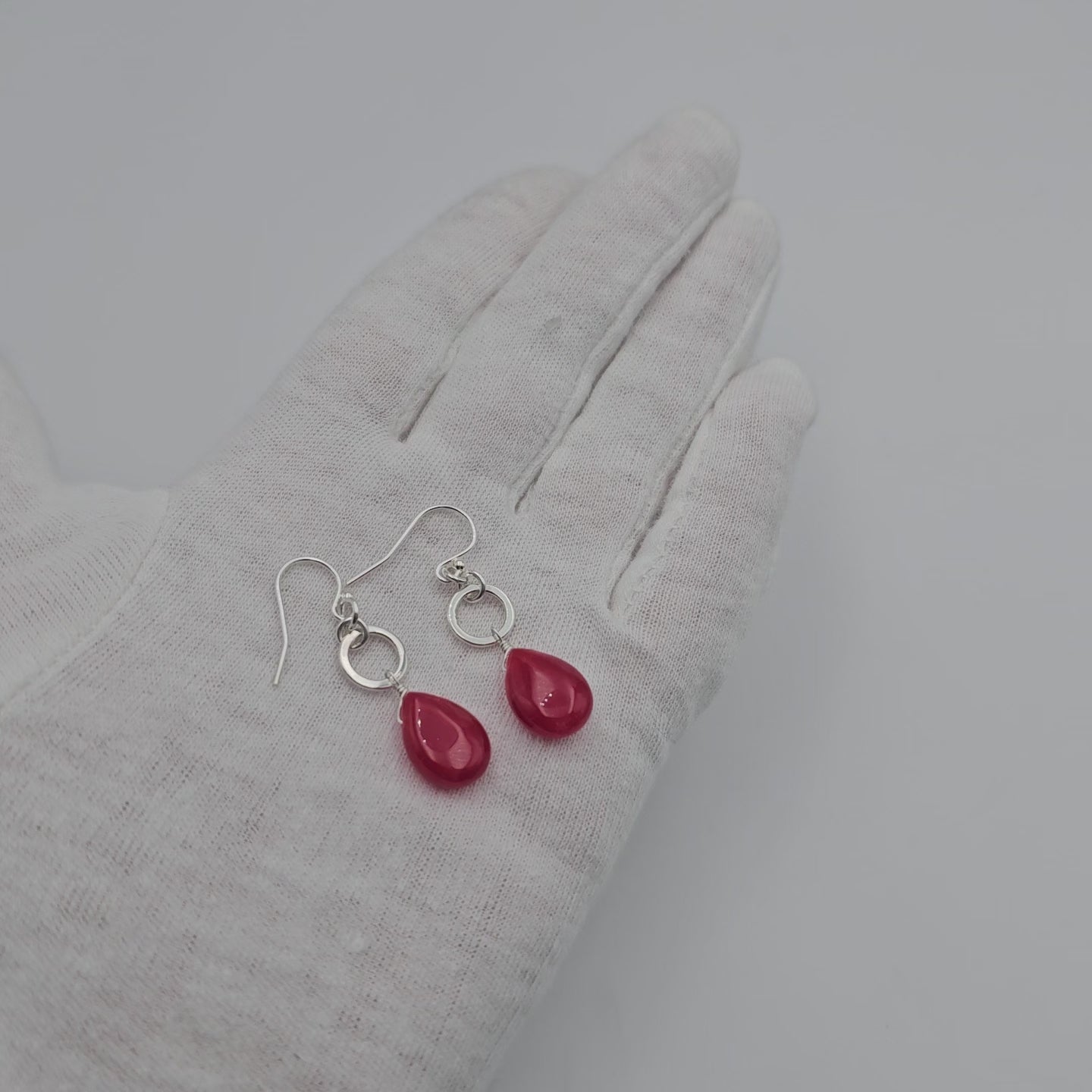 Red teardrop with sterling circle earrings