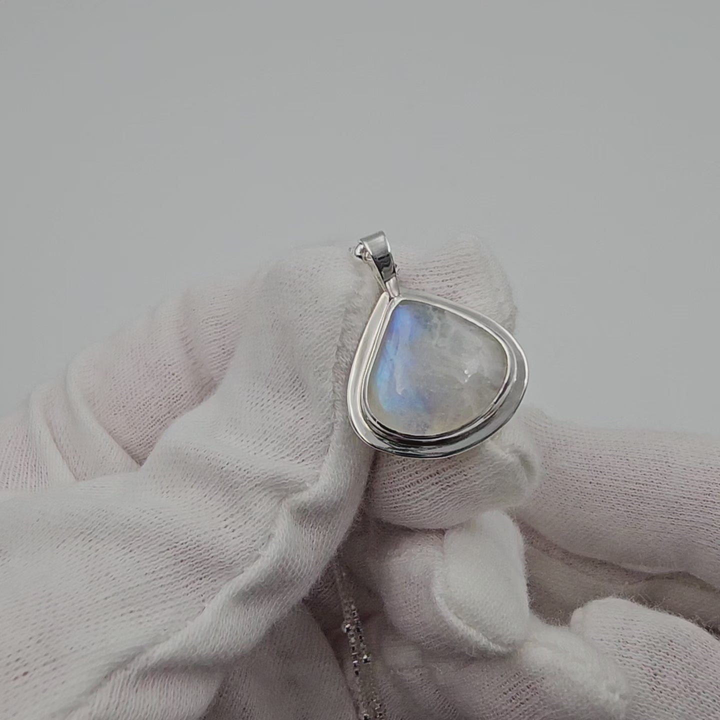 Rainbow moonstone teardrop necklace sterling silver