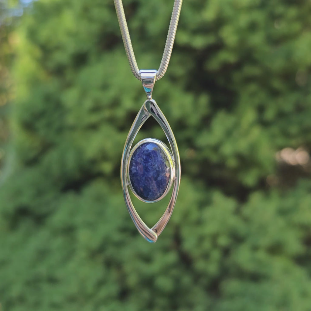 Sodalite and sterling silver bezel set necklace