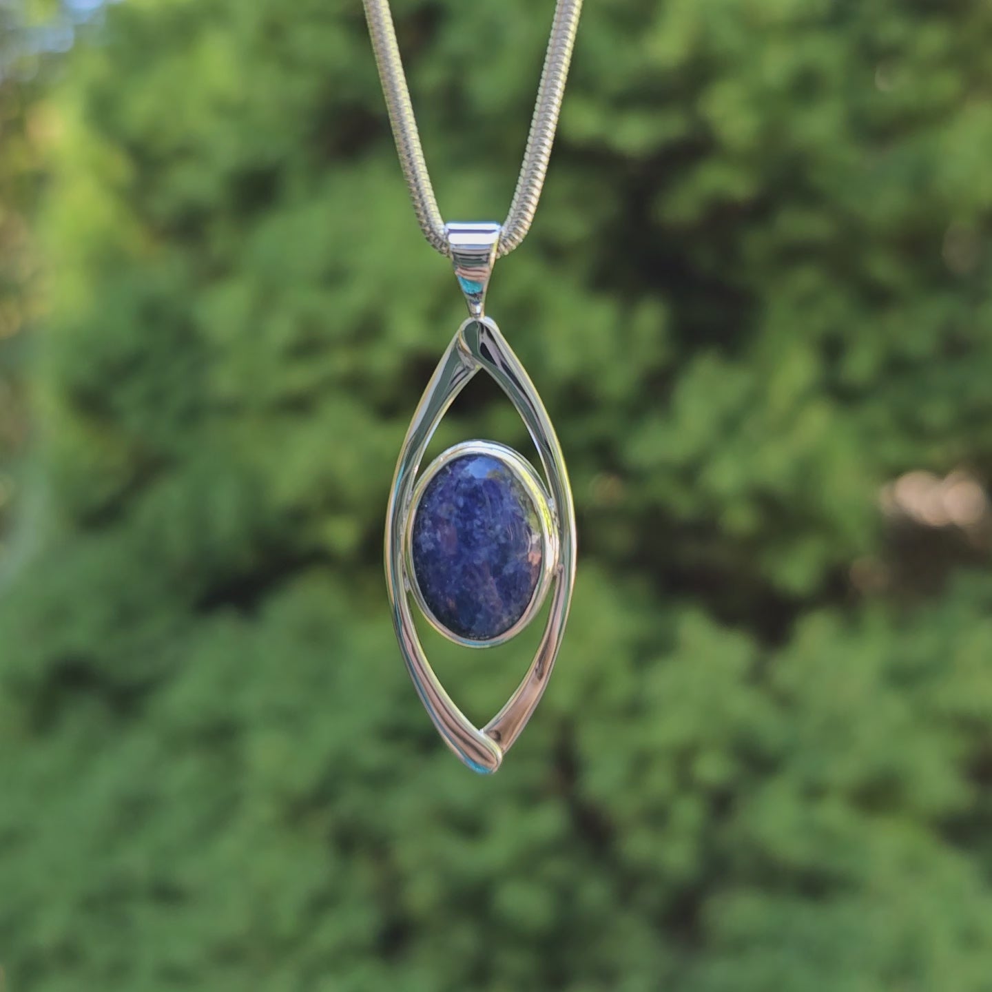 Sodalite and sterling silver bezel set necklace