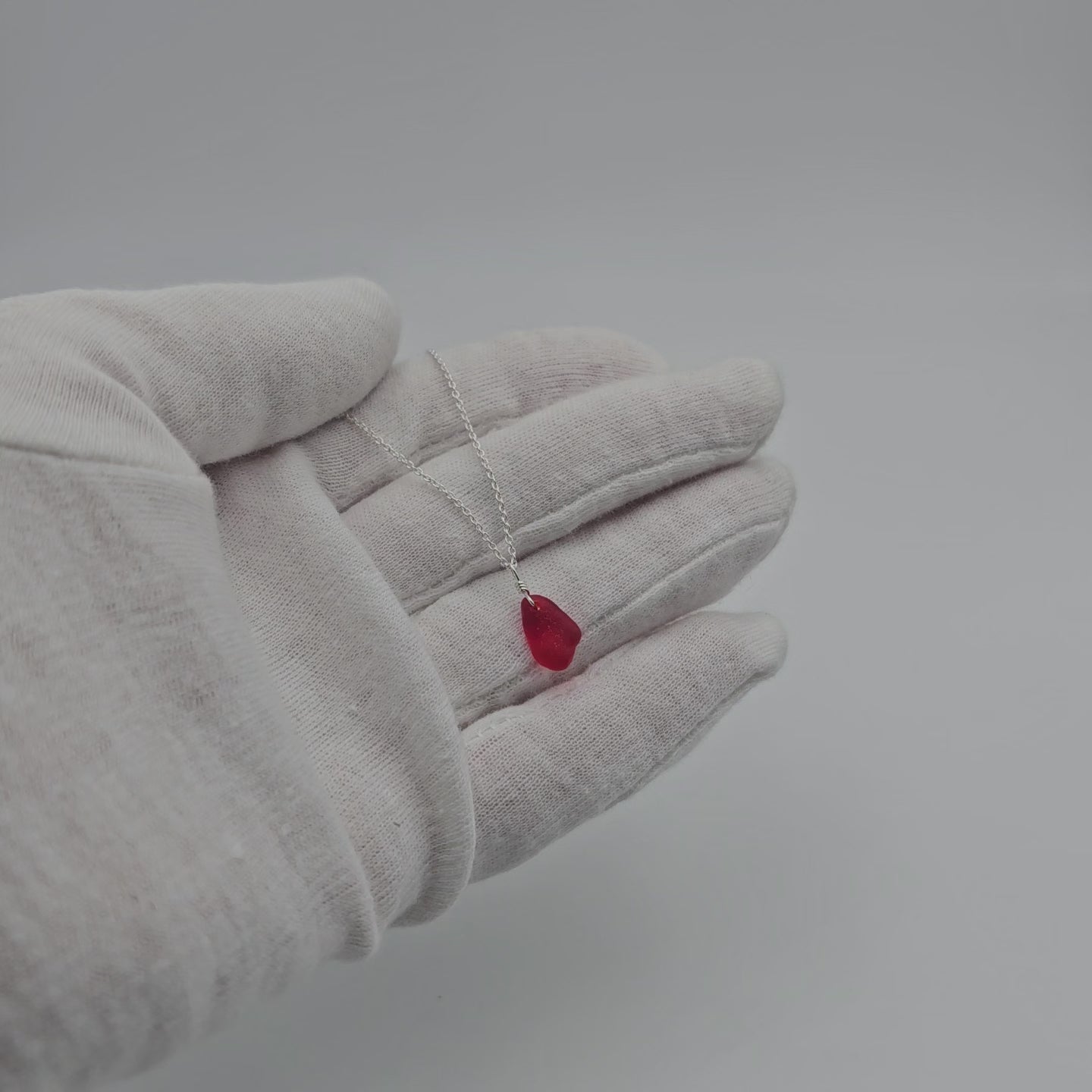 Tiny red sea glass necklace