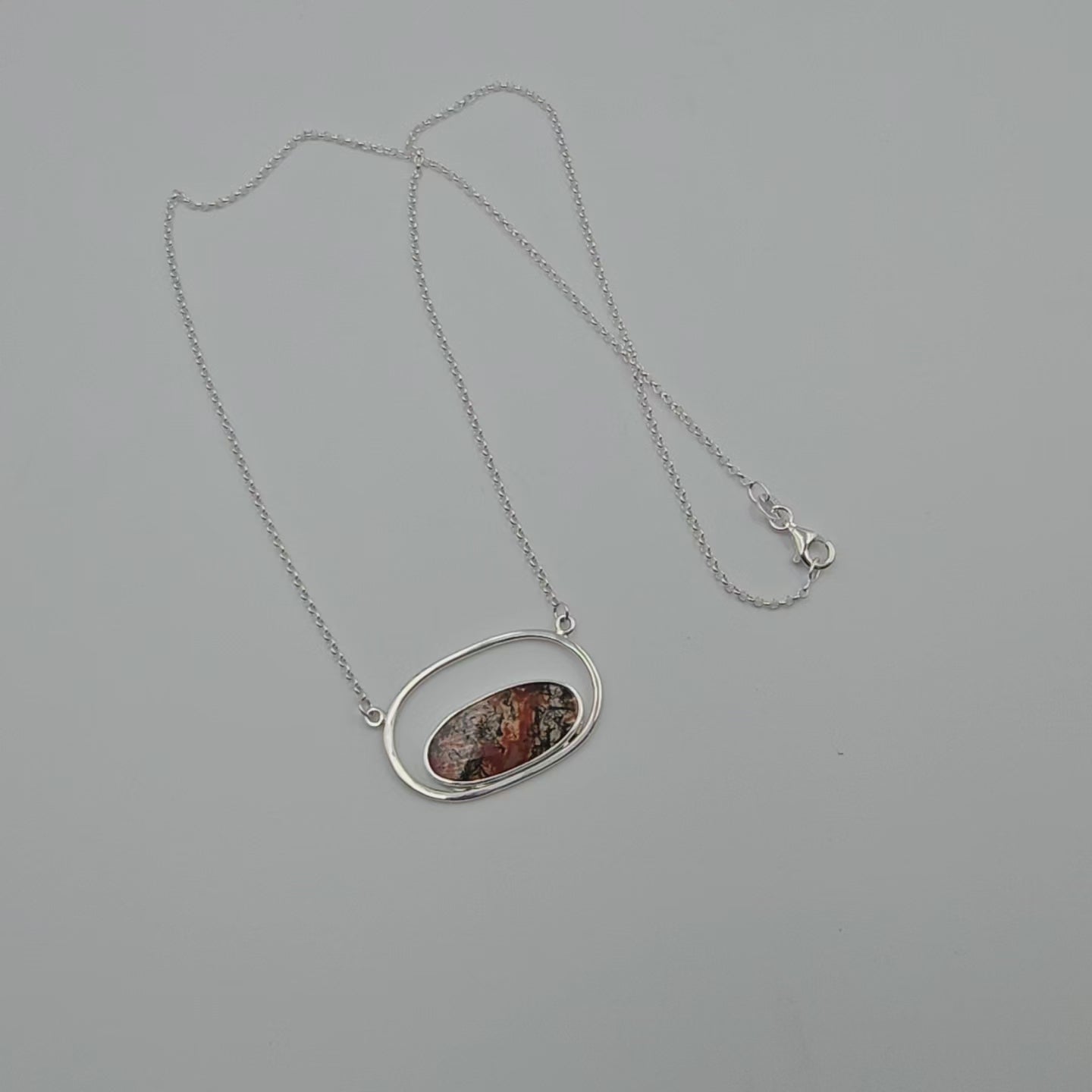 Moss agate oval sterling silver necklace