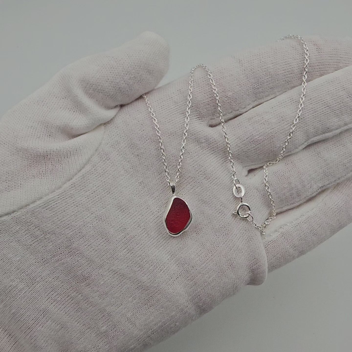 Small genuine red sea glass bezel set necklace