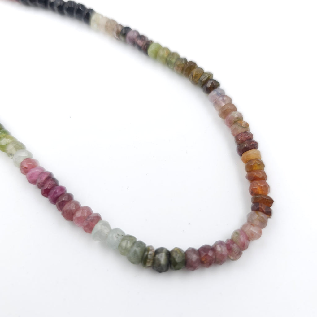 Multi-color faceted tourmaline beaded necklace
