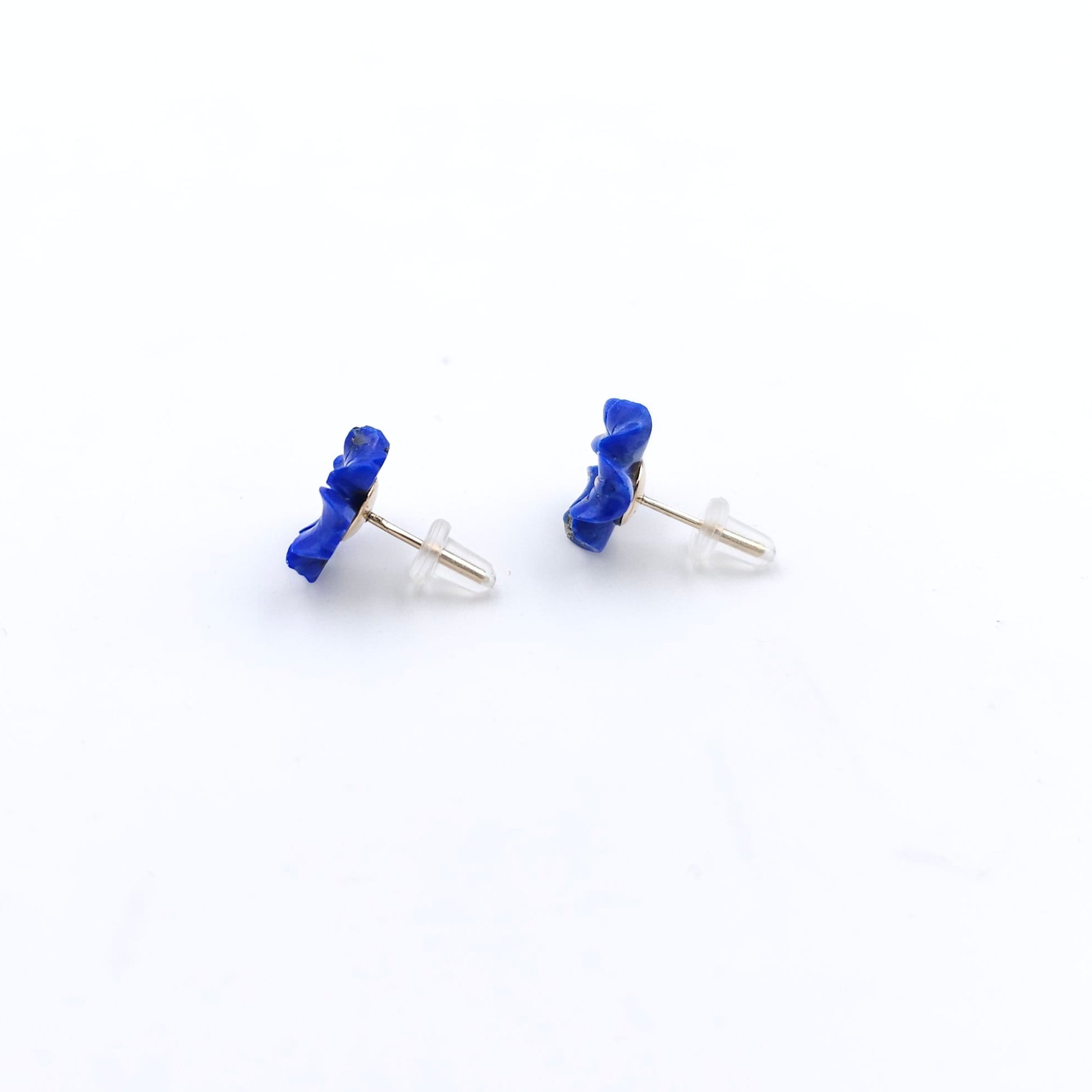 Carved Lapis 14k gold post earrings