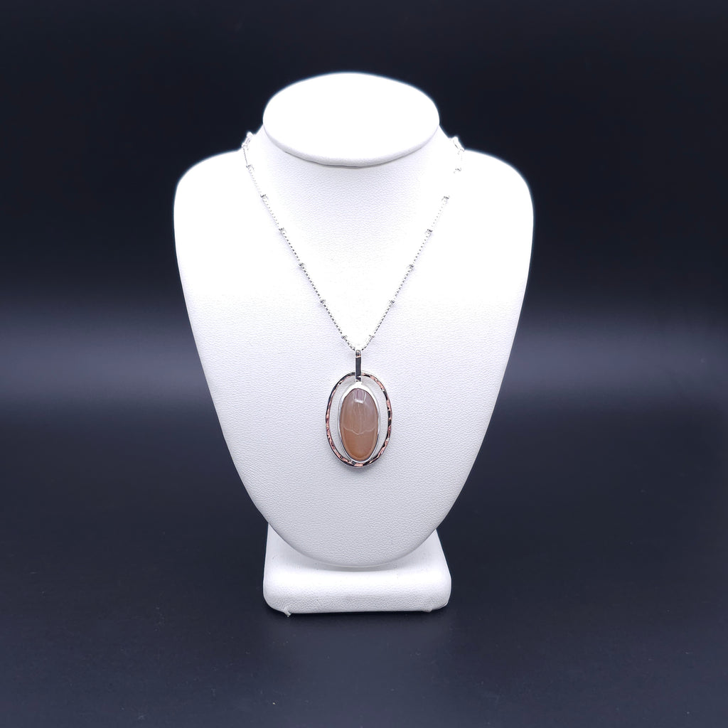 Oval peach moonstone sterling silver necklace