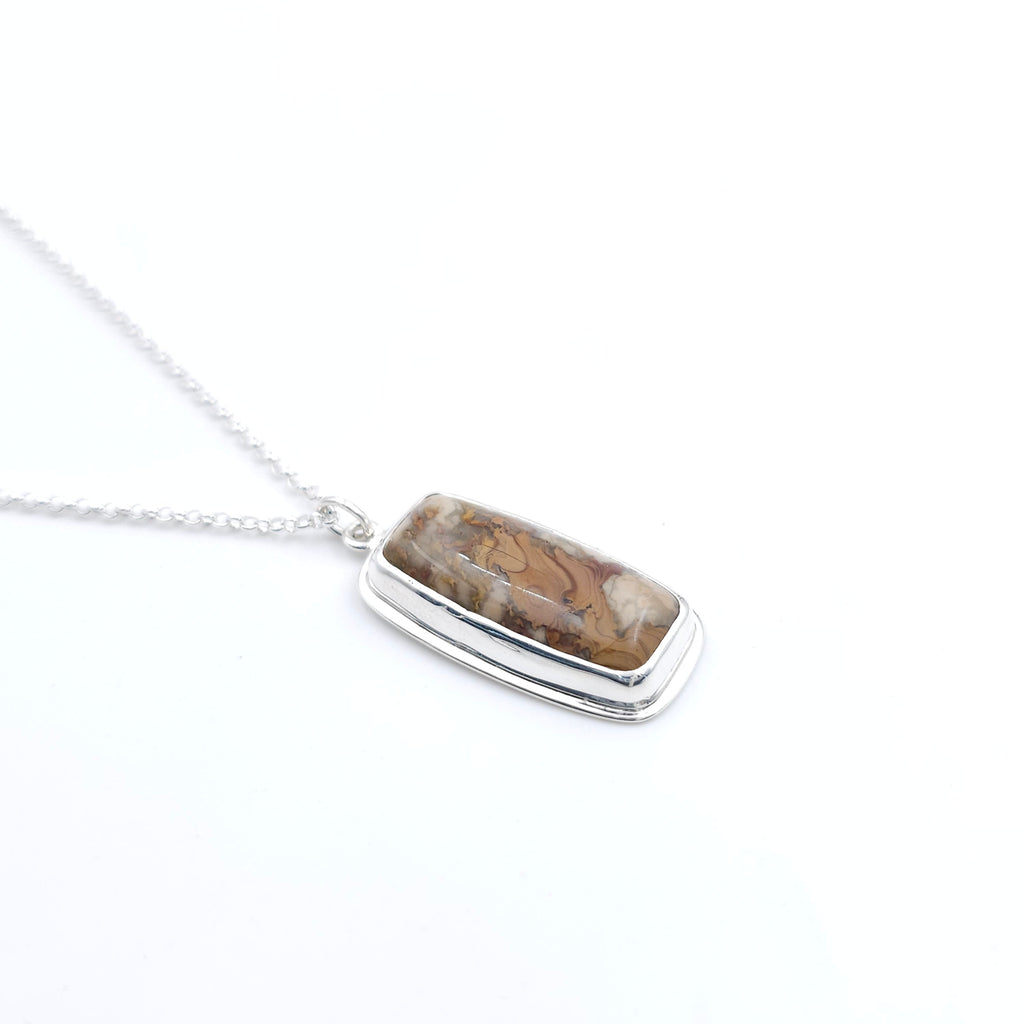 Bezel set rectangular Jasper sterling silver necklace