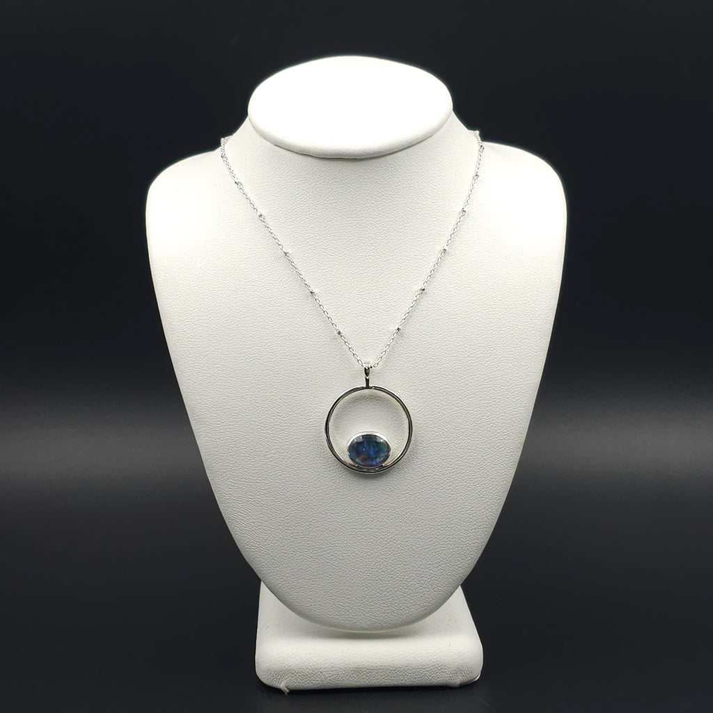 Sterling silver opal in circle necklace