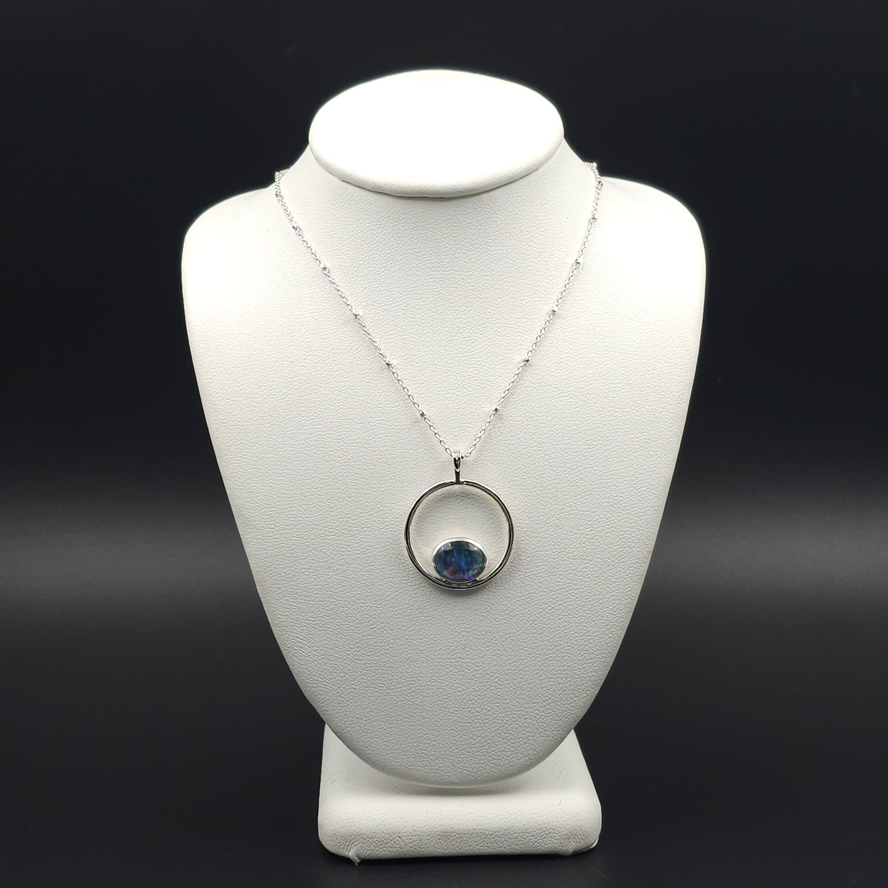 Sterling silver opal in circle necklace