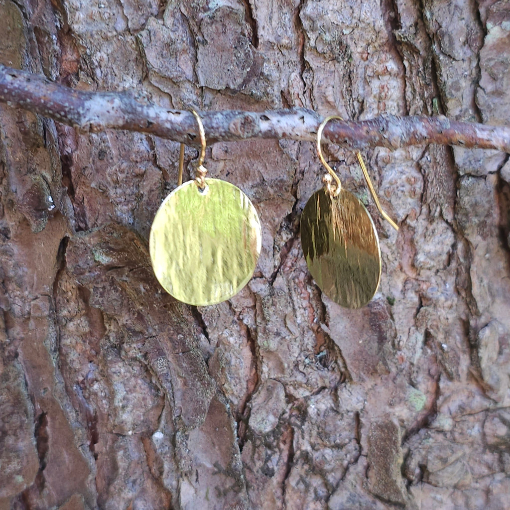 Textured brass dangle earrings with gold-filled earring wires