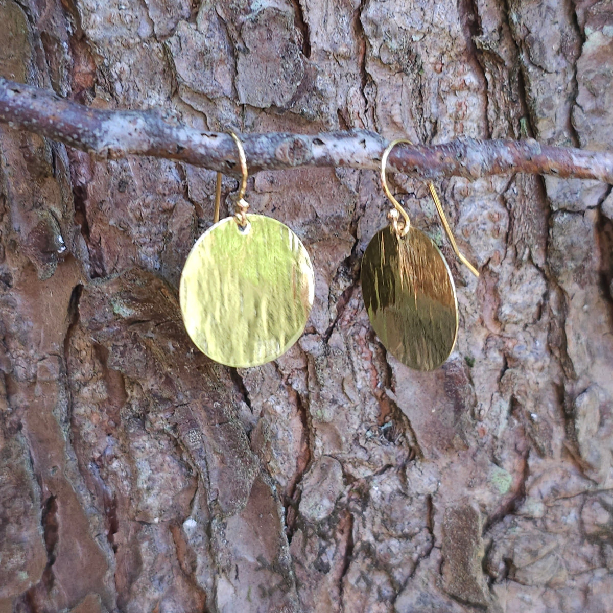 Textured brass dangle earrings with gold-filled earring wires