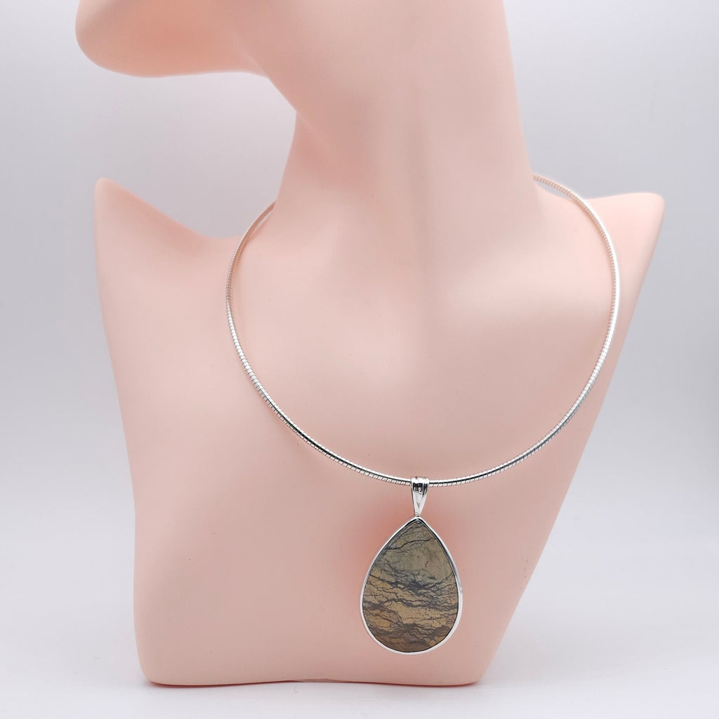 Large Jasper teardrop sterling silver necklace