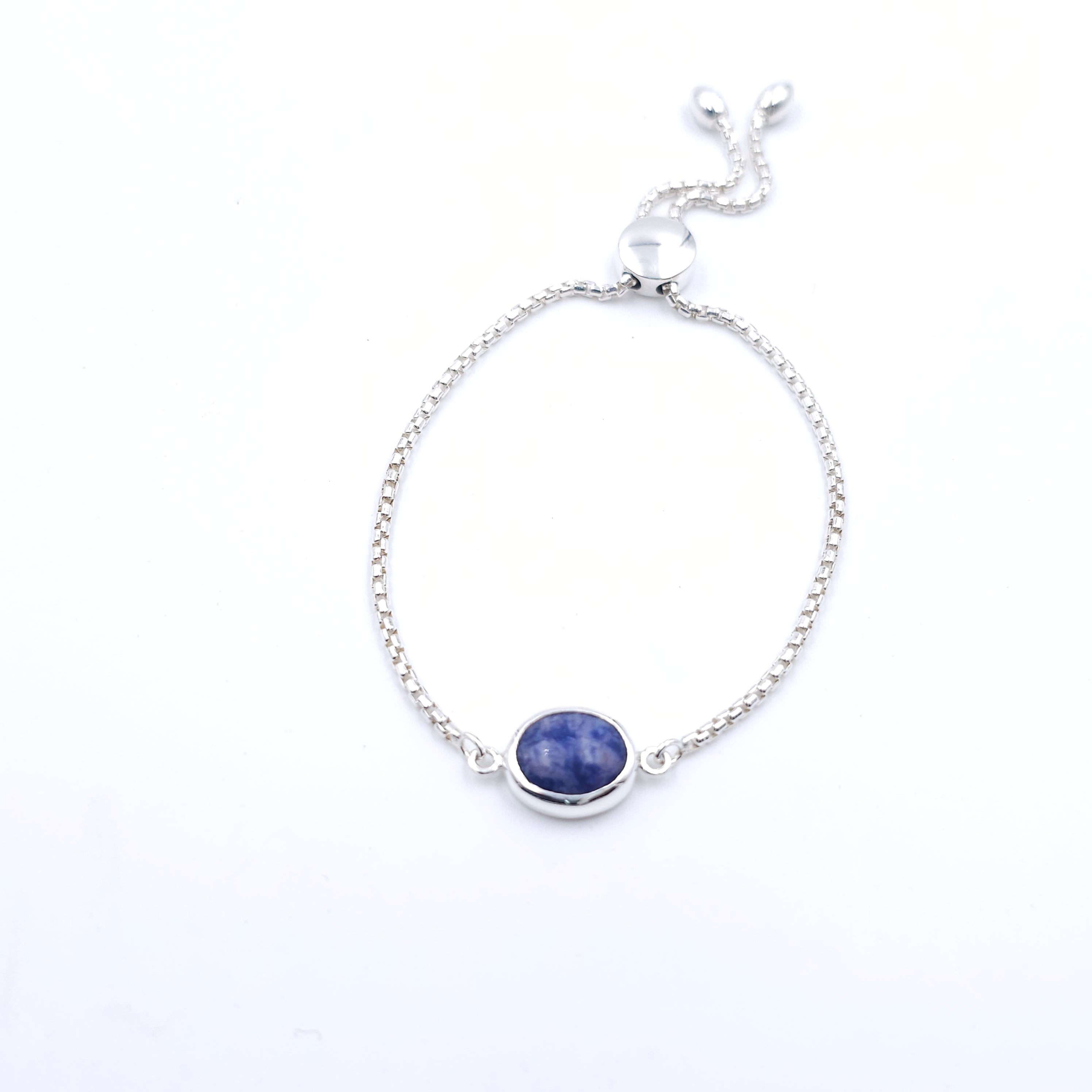 Sodalite sterling silver adjustable slider bracelet