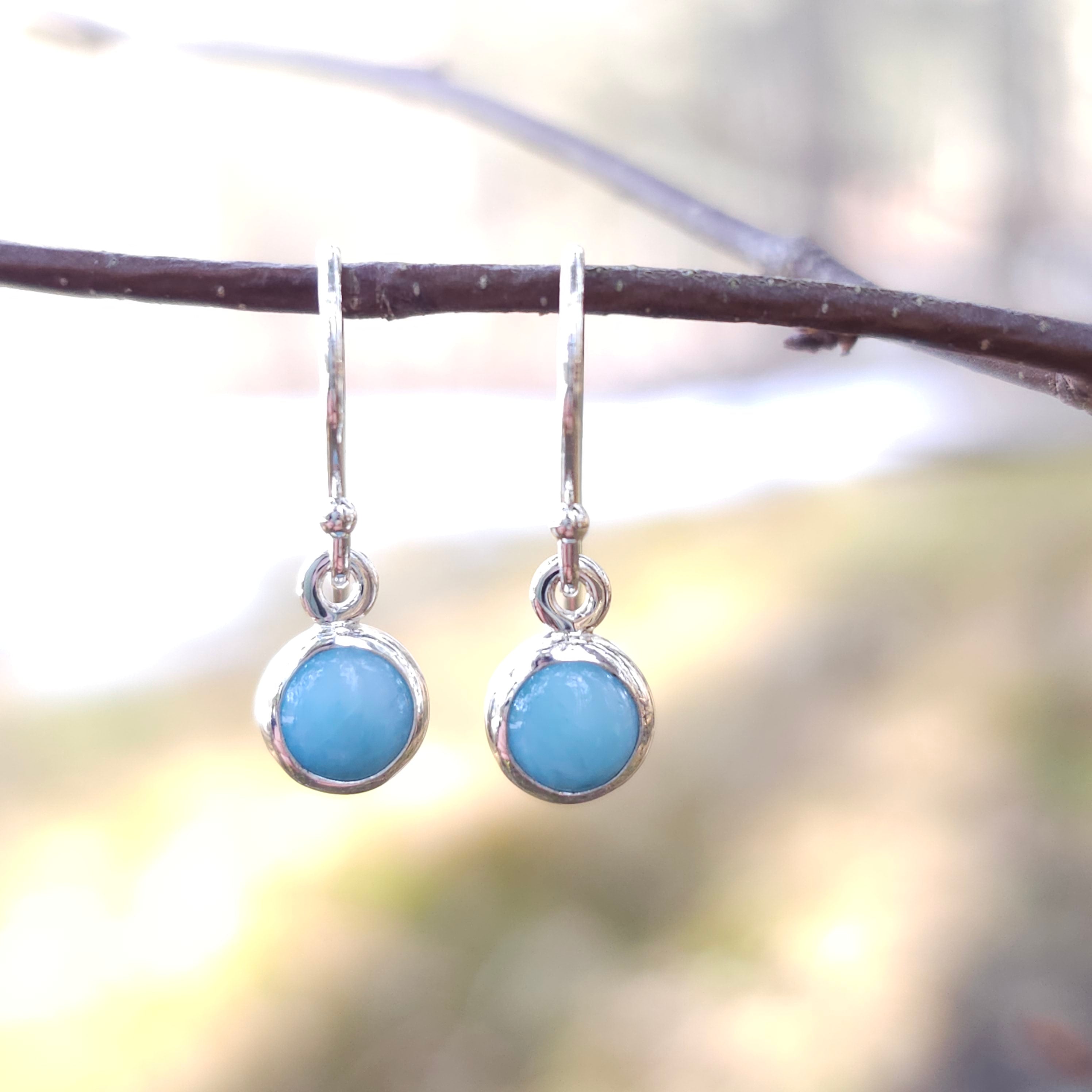 Bezel set Larimar earrings