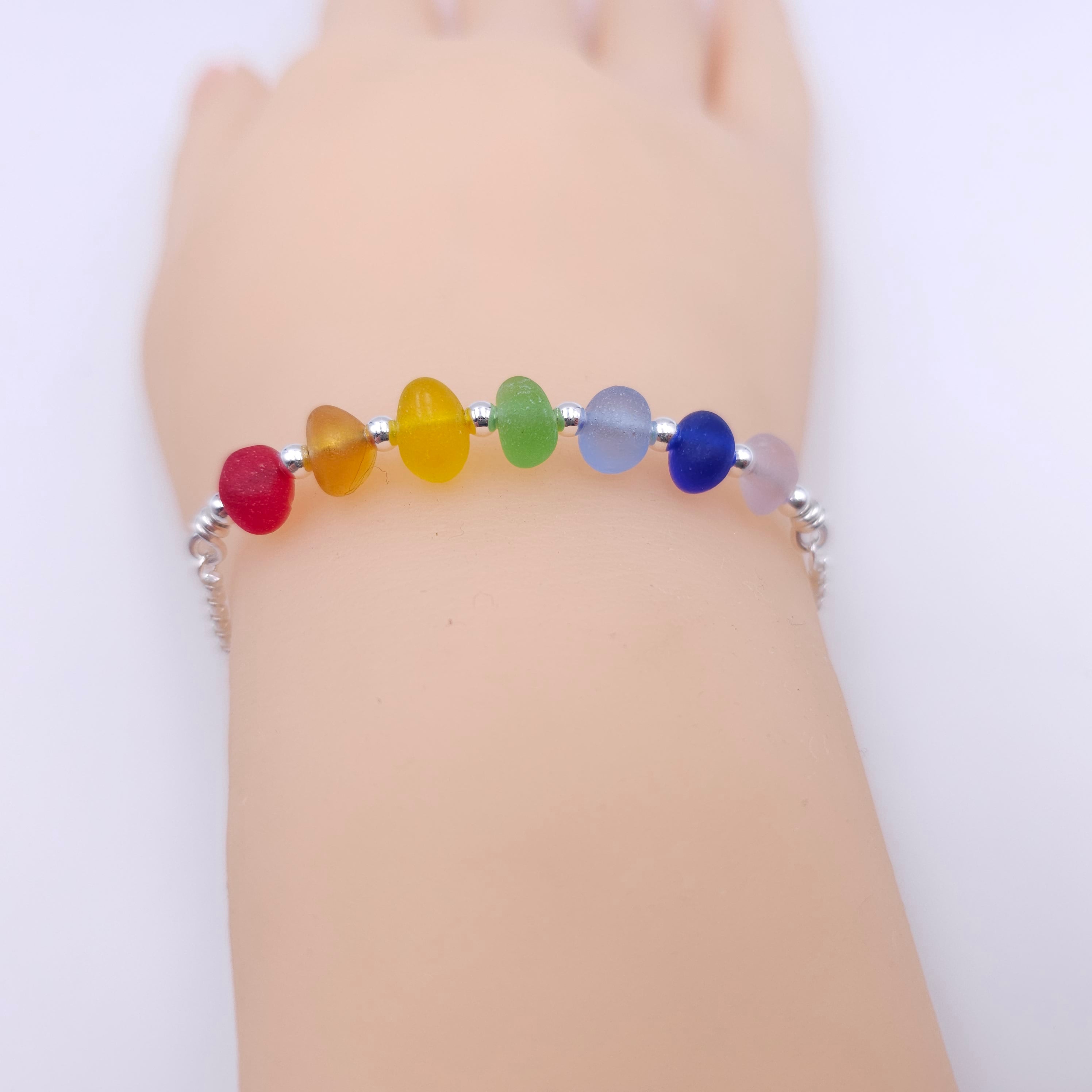 Rainbow sea glass adjustable slide bracelet