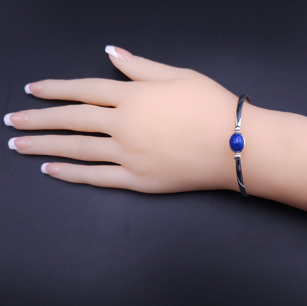 Lapis sterling silver cuff with silver beaded accents
