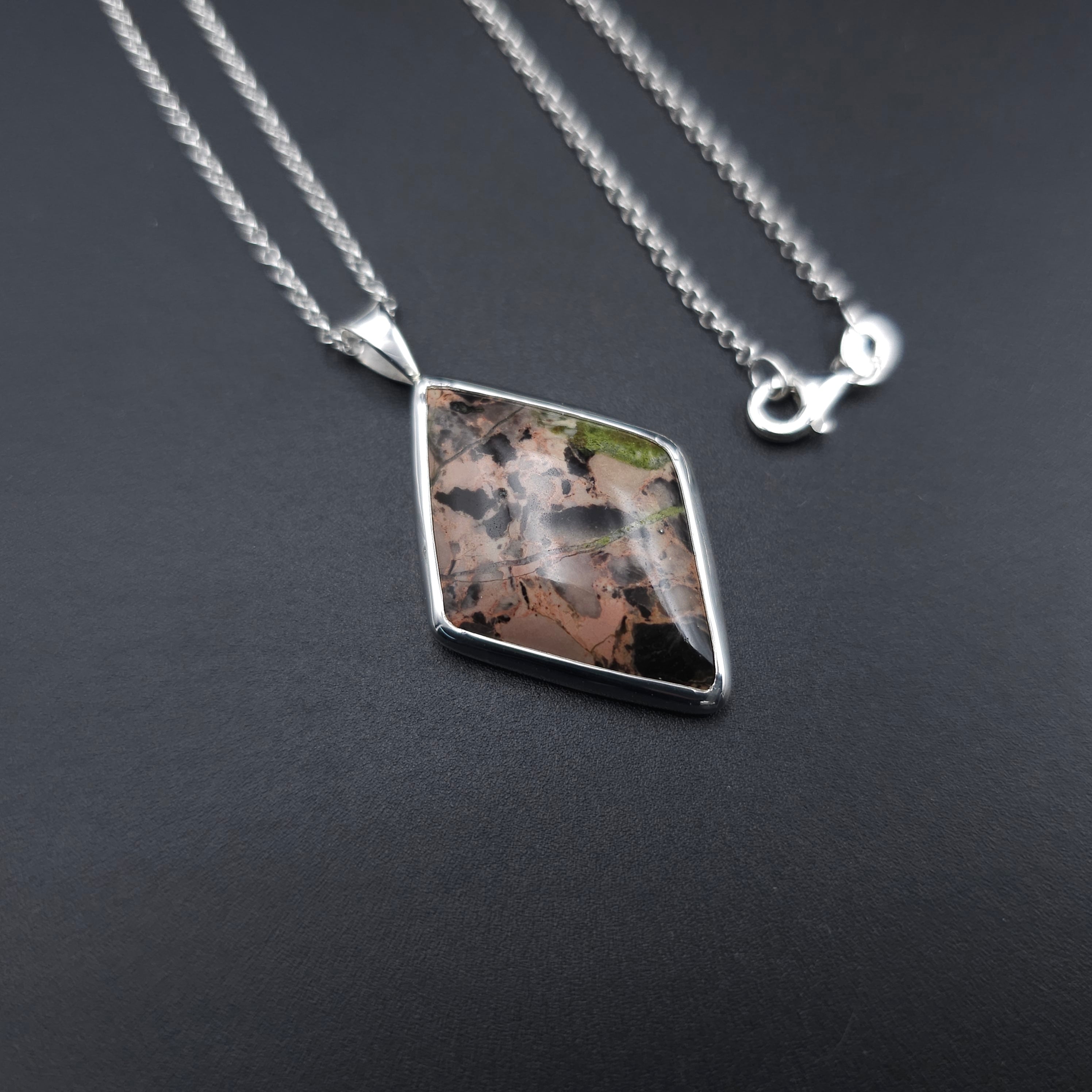 Diamond shaped bezel set sterling silver necklace