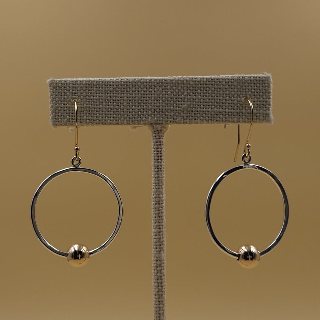 Two-tone sterling silver and gold-filled dangle circle earrings