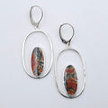 Moss agate oval sterling silver dangle earrings