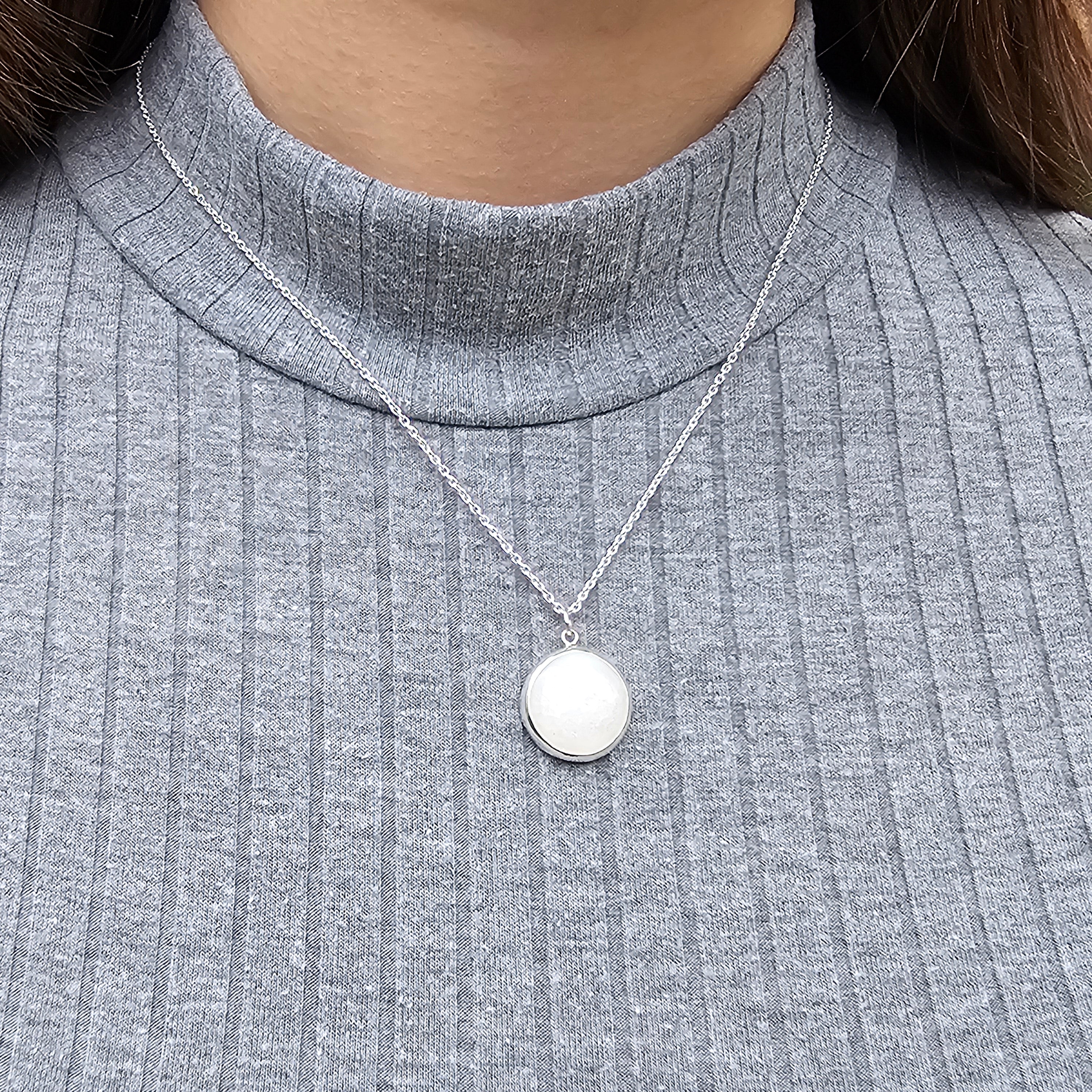 Full moon necklace- quartz and sterling silver