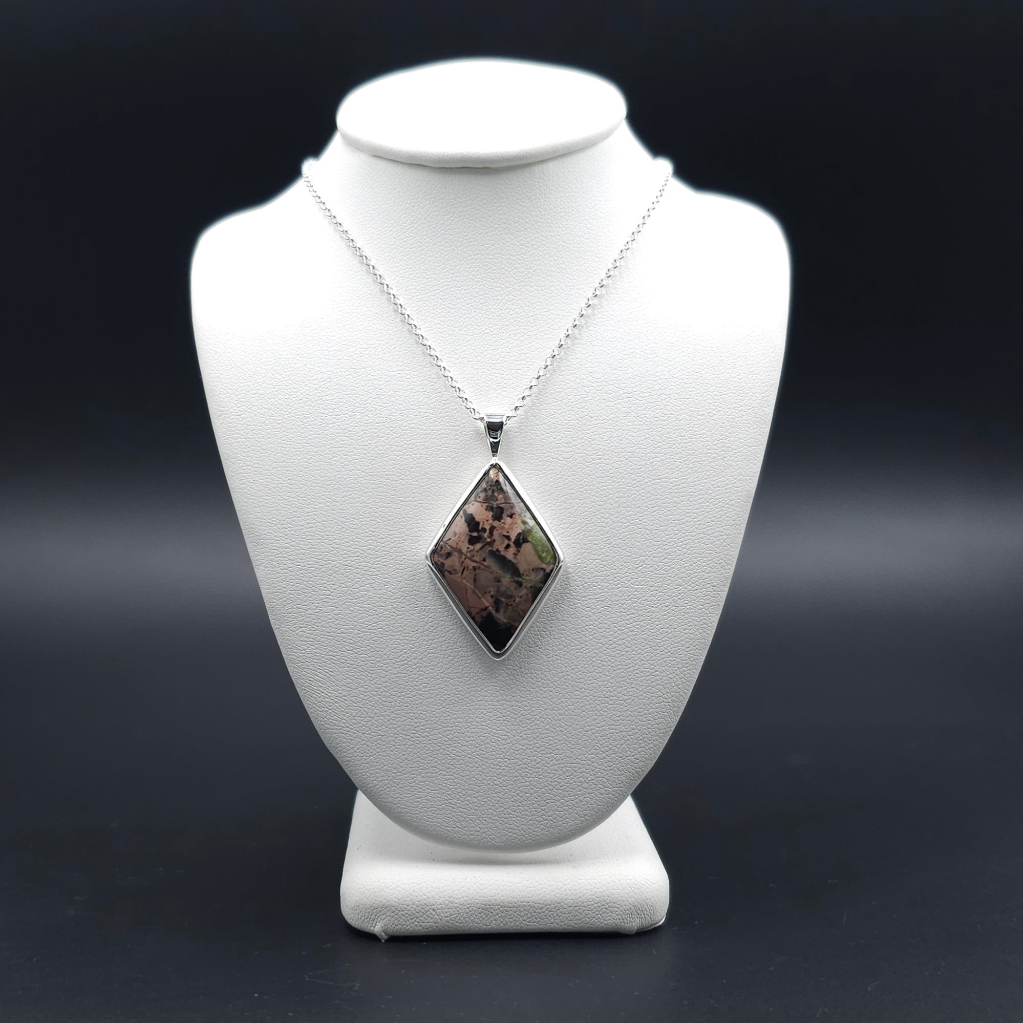 Diamond shaped bezel set sterling silver necklace