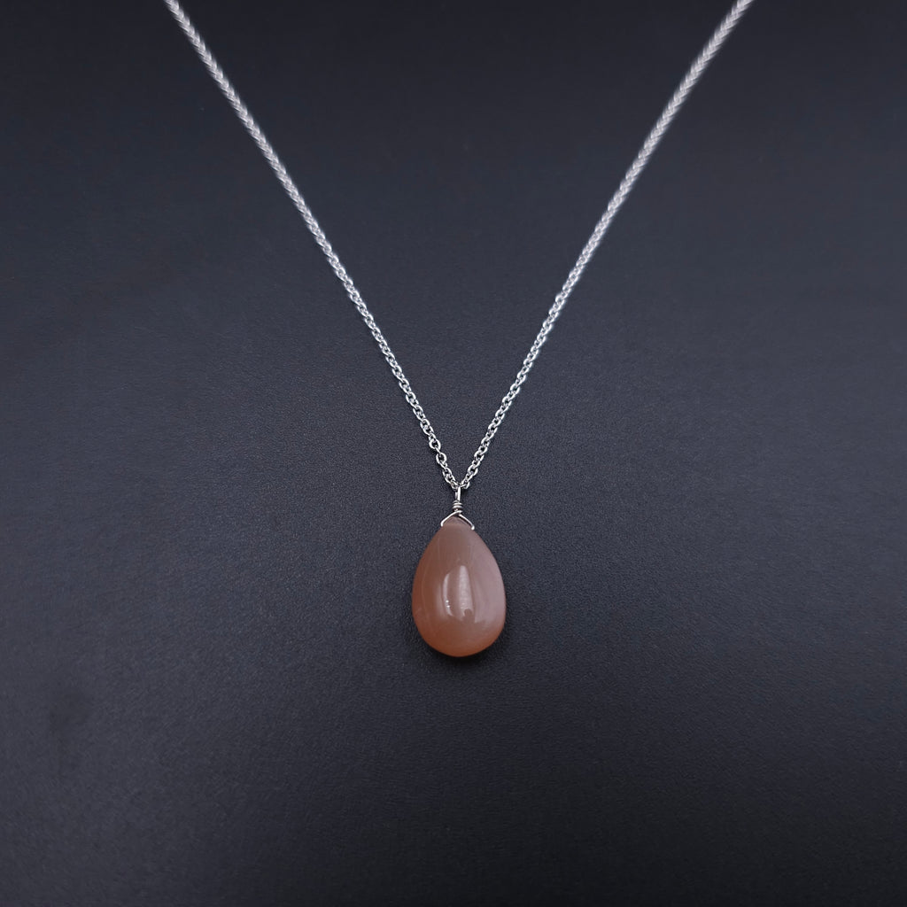 Peach moonstone sterling silver necklace