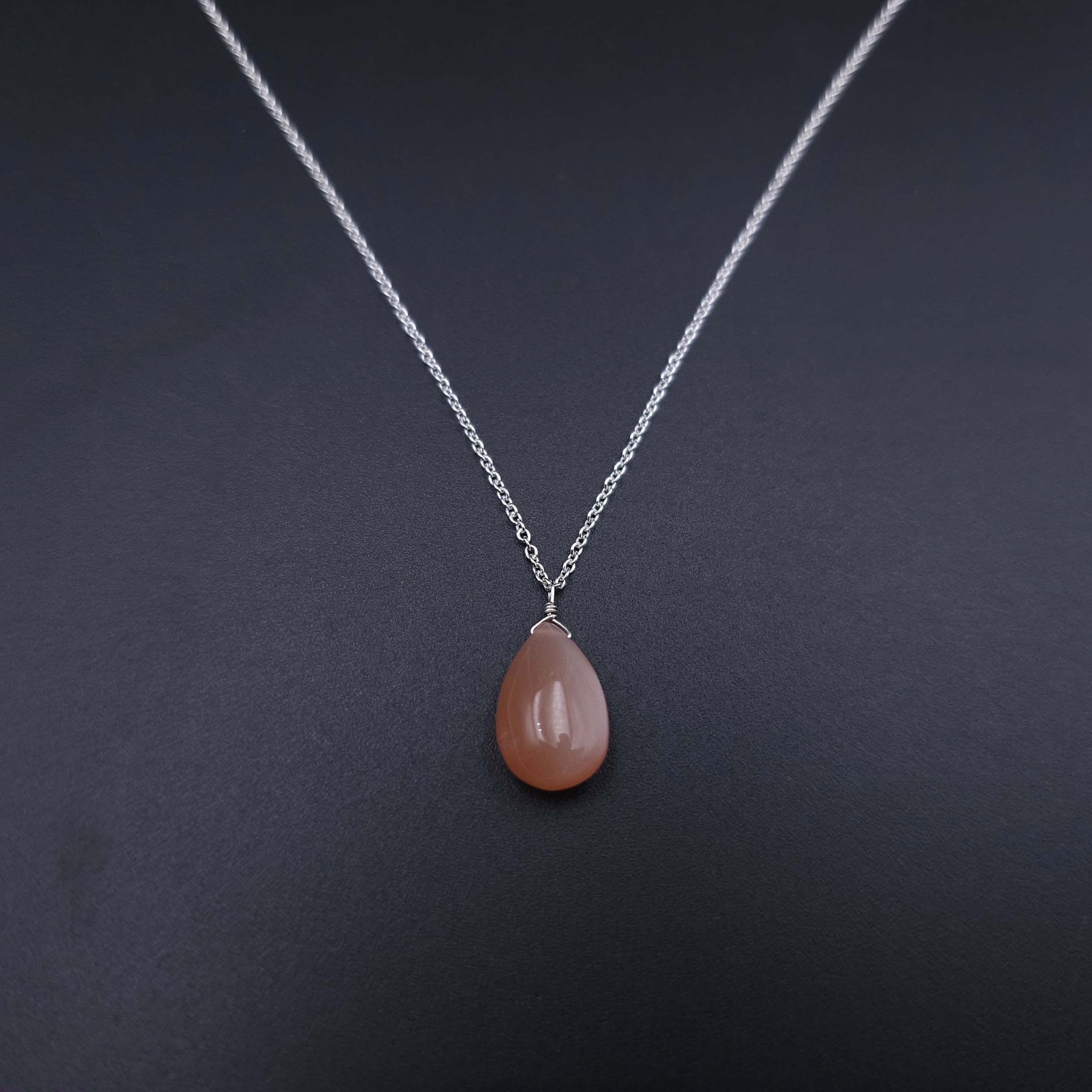 Peach moonstone sterling silver necklace
