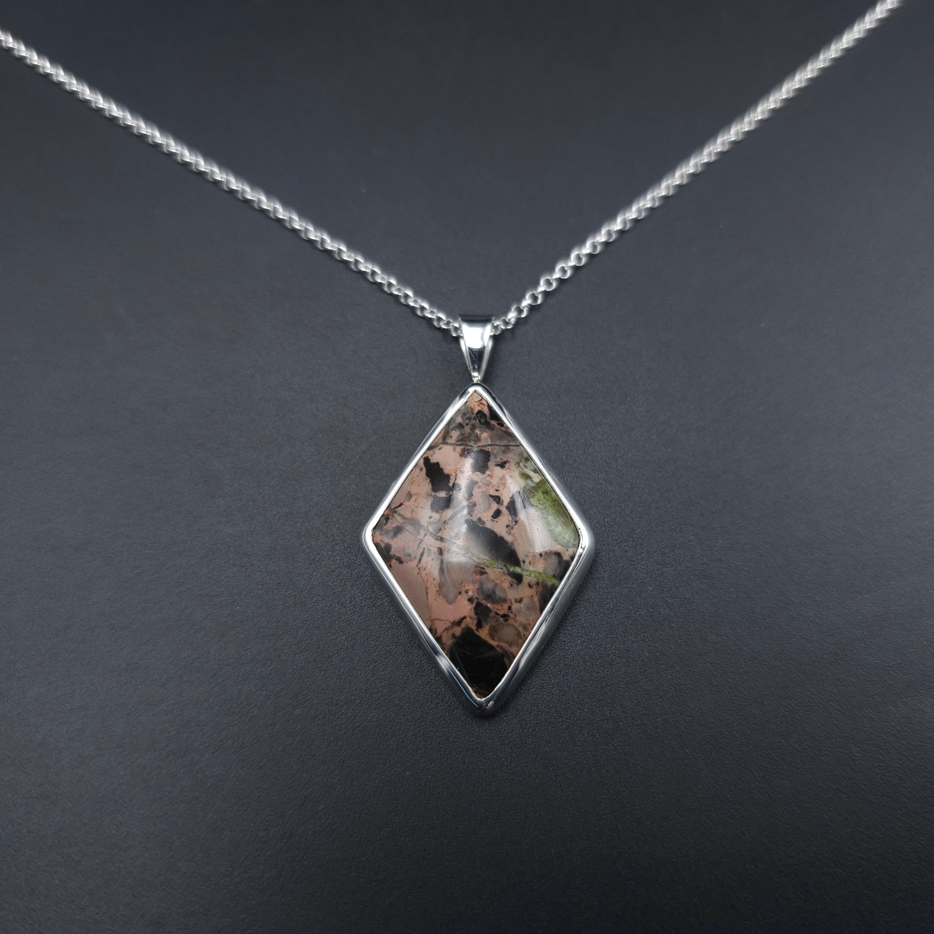 Diamond shaped bezel set sterling silver necklace