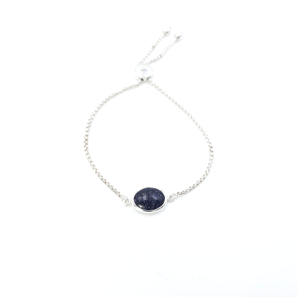 Purple Goldstone sterling silver adjustable slider bracelet