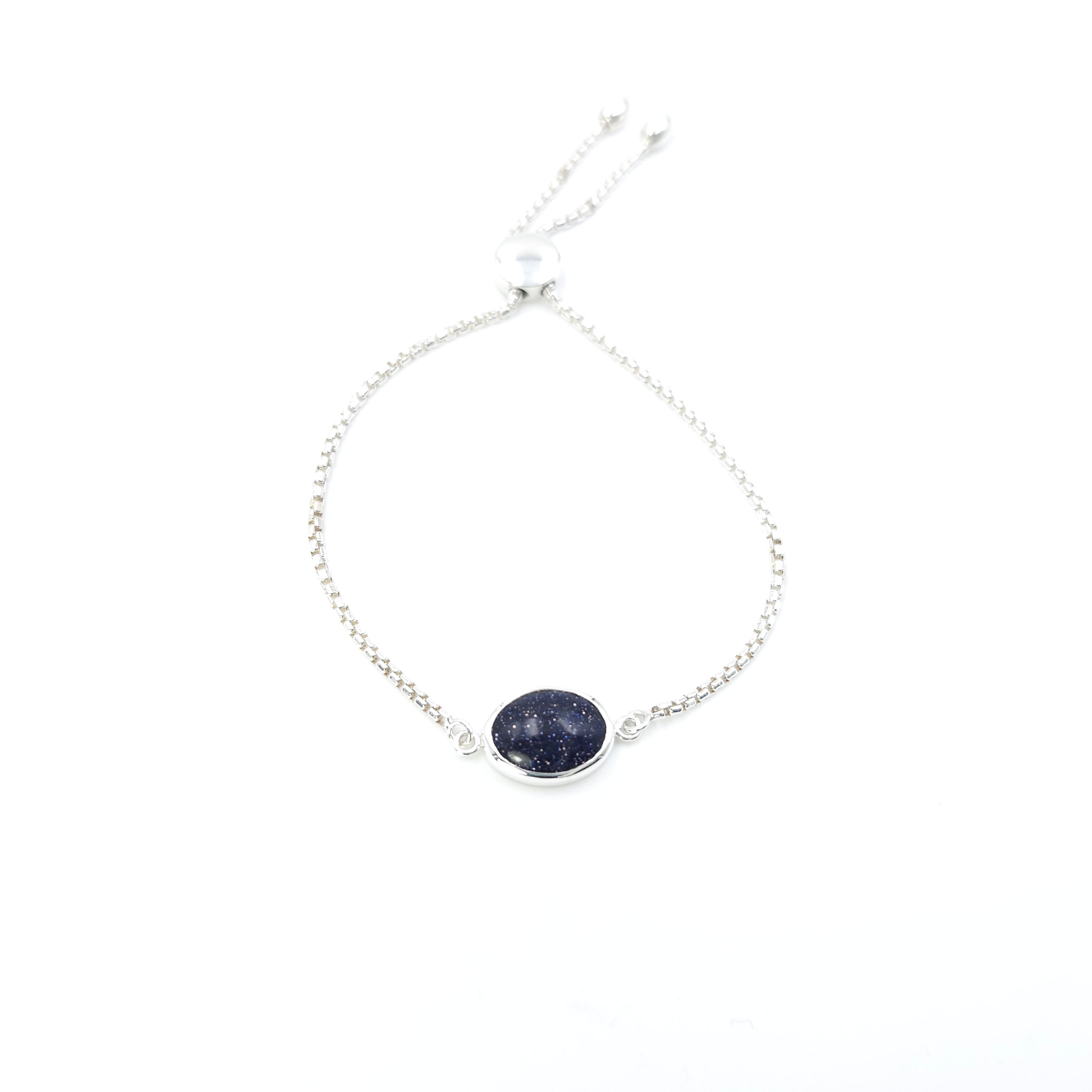 Purple Goldstone sterling silver adjustable slider bracelet