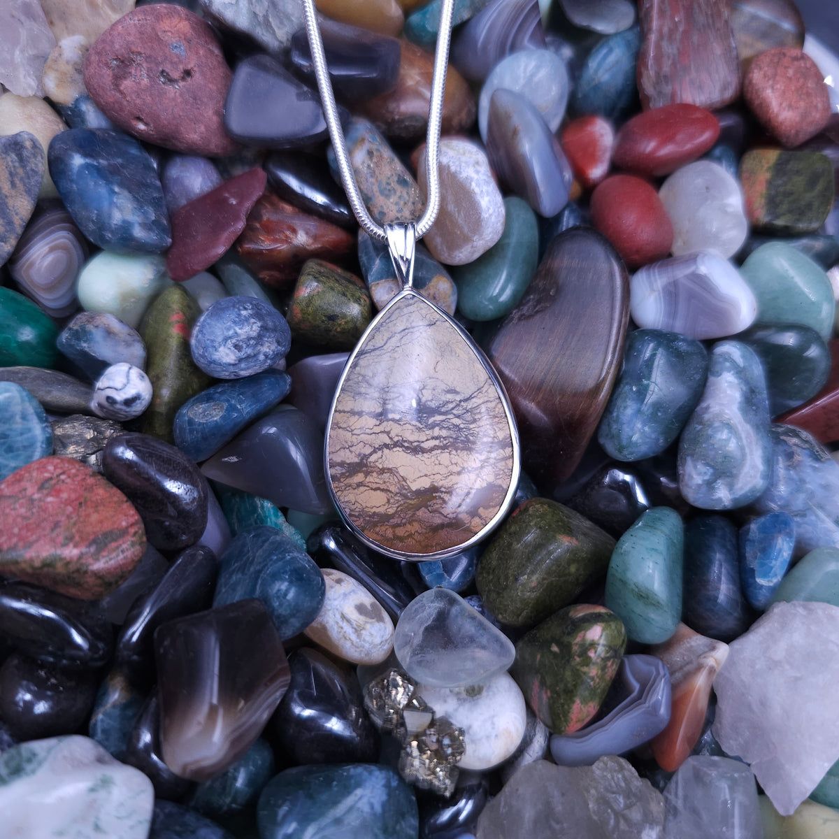 Large Jasper teardrop sterling silver necklace