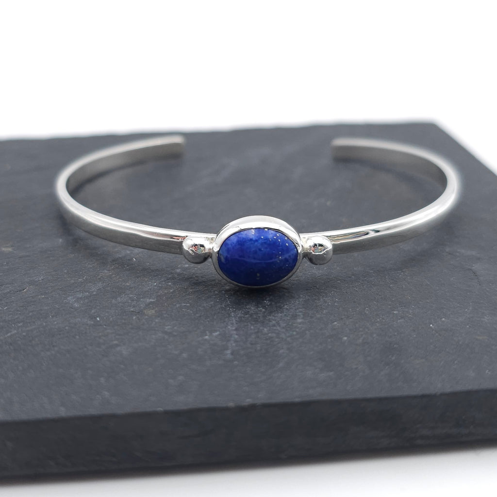 Lapis sterling silver cuff with silver beaded accents