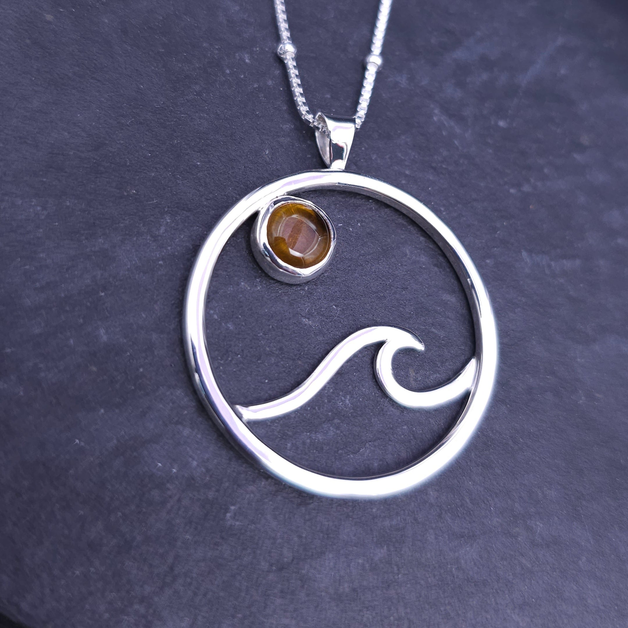 Wave in circle sterling silver sunrise necklace