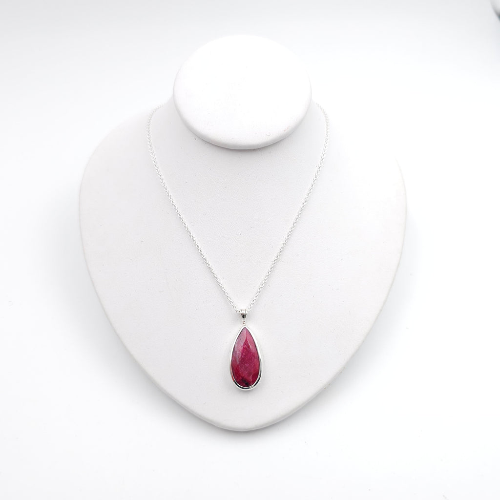 Ruby teardrop sterling silver necklace